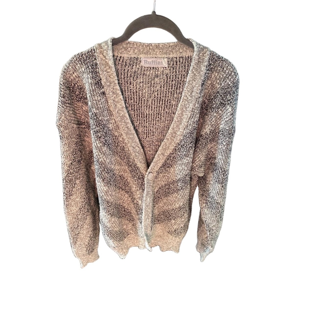 VINTAGE Ruffian Cardigan Size Medium Marled Grey VNeck Button Front Cozy slouchy